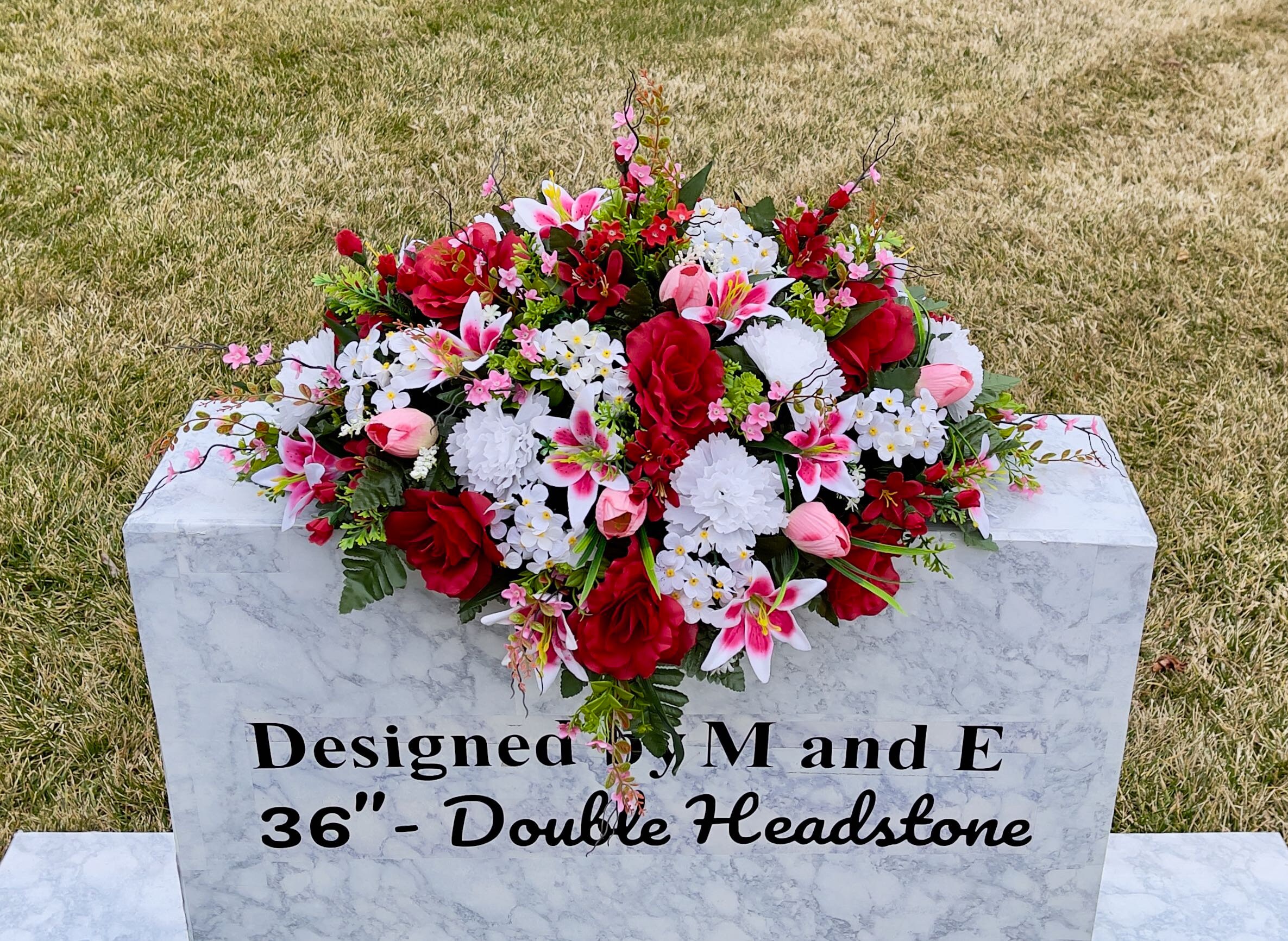 Spring Stargazer Lilies and Red Roses Quality Silk Flowers, Cemetery