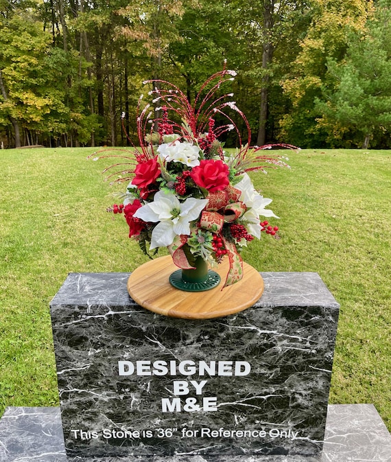Swirls Christmas Cemetery Vase: Large Vase Arrangement, Grave Flowers