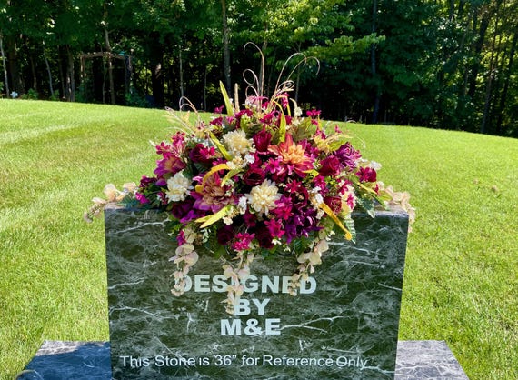Bright Multicolor Silk Flower Cemetery Saddle: Headstone Arrangement