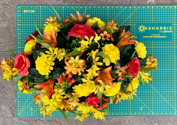 Orange and Yellows Quality Silk Flowers Cemetery Saddle Cemetery Flowers Headstone Saddle Cemetery Arrangement Memorial Day Flower Etsy Canada