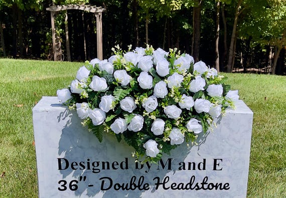 4 Dozen White Roses Winter Cemetery Saddle, Christmas Grave, Christmas Cemetery Flowers, Christmas Headstone Arrangement, Memorial Flowers