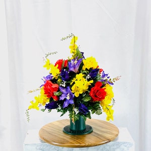 Red and Yellow Cemetery Vase, Vase, Memorial Cemetery Vase, Memorial Flowers, Memorial Day Cemetery Vase, Sympathy Flowers