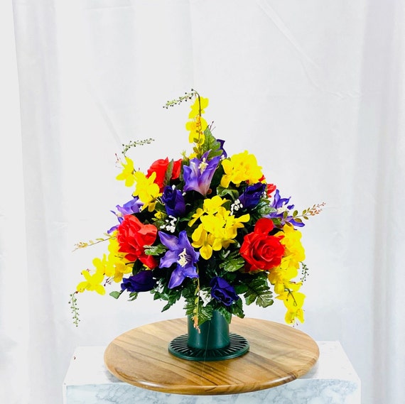 Red and Yellow Cemetery Vase, Vase, Memorial Cemetery Vase, Memorial Flowers, Memorial Day Cemetery Vase, Sympathy Flowers
