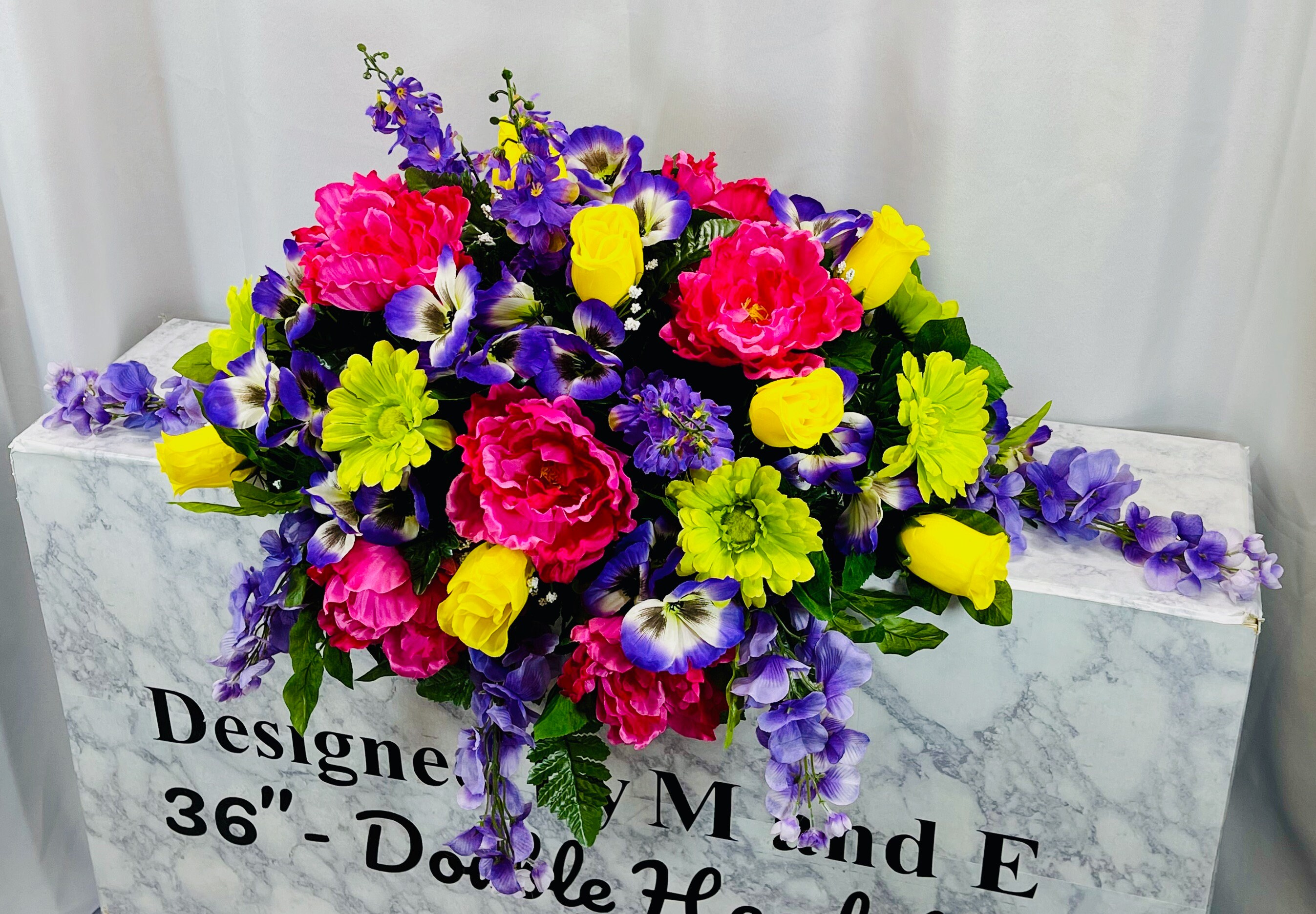 Pink and Purple Cemetery Saddle, Cemetery Flower Arrangement, Flower