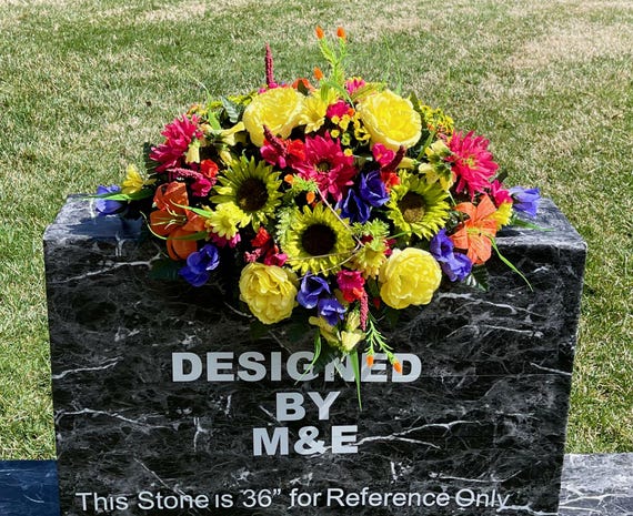 Yellow-Fushia- Purple Cemetery Saddle, Flowers for the Cemetery, Memorial Day Saddle, Sympathy Flowers, Cemetery Flowers, Gravesite Flowers