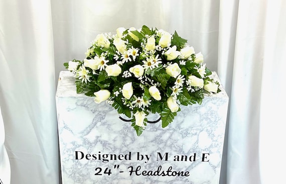 Cream Cemetery Saddle, 22"-24", Cemetery Flower Arrangement, Flowers for Cemetery, Memorial Saddle, Sympathy, Cemetery Flowers, Gravesite
