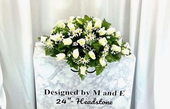 Cream Cemetery Saddle, 22"-24", Cemetery Flower Arrangement, Flowers for Cemetery, Memorial Saddle, Sympathy, Cemetery Flowers, Gravesite