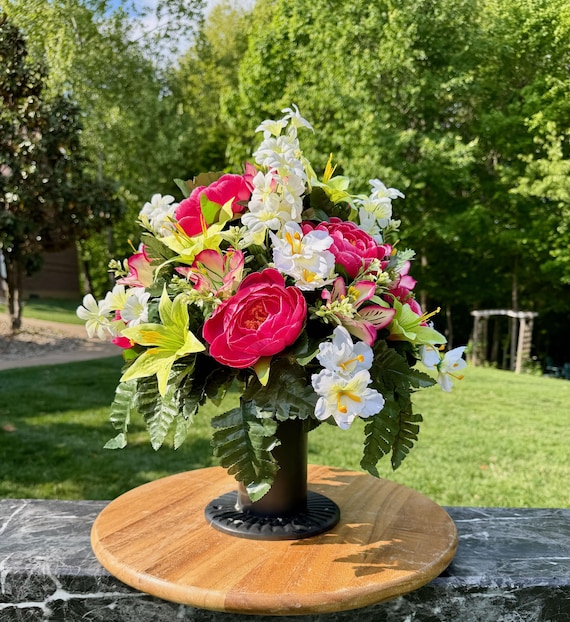 Pink and Green Cemetery Vase: Memorial Flowers, Gravesite Decoration