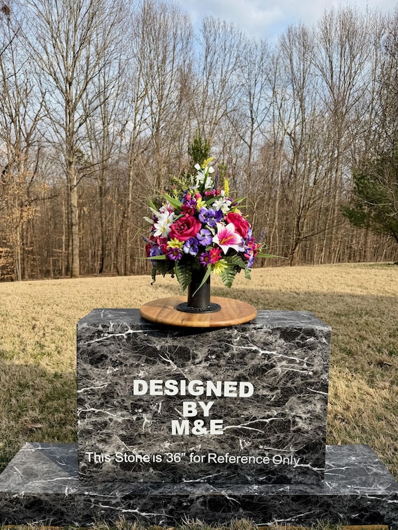 Pink Purple and White Cemetery Vase, Memorial Flowers, Spring Cemetery Arrangement, Sympathy Flowers