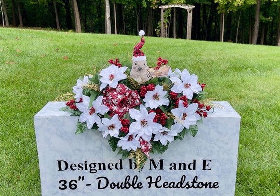 Christmas Cemetery Saddle, Snowbird Santa Cap, Holiday Memorial Flowers