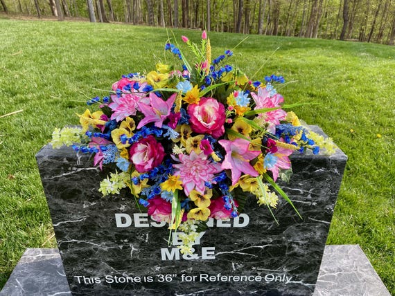 Multi-Color-Bright Cemetery Saddle, Cemetery Saddle, Double Headstone Saddle, Headstone Decoration, Cemetery Flower, Memorial Day Flowers