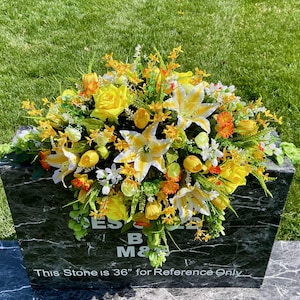 Yellow-Green-Orange Cemetery Saddle, Flowers for the Cemetery, Memorial Day Saddle, Sympathy Flowers, Cemetery Flowers, Gravesite Flowers