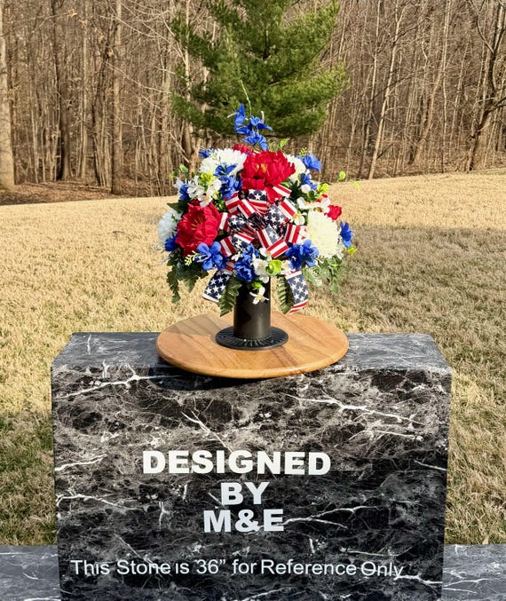 Patriotic Red-White-Blue Cemetery Vase, Vase Arrangement, Memorial Cemetery Vase, Memorial Vase,  Spring Cemetery Vase, Sympathy Flower Vase