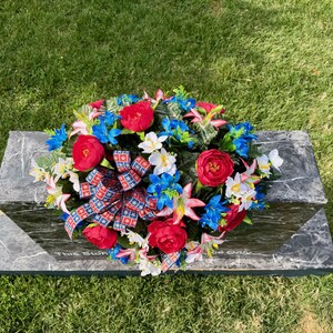 Patriotic Cemetery Saddle: Red, White and Blue Silk Memorial Flowers - Etsy