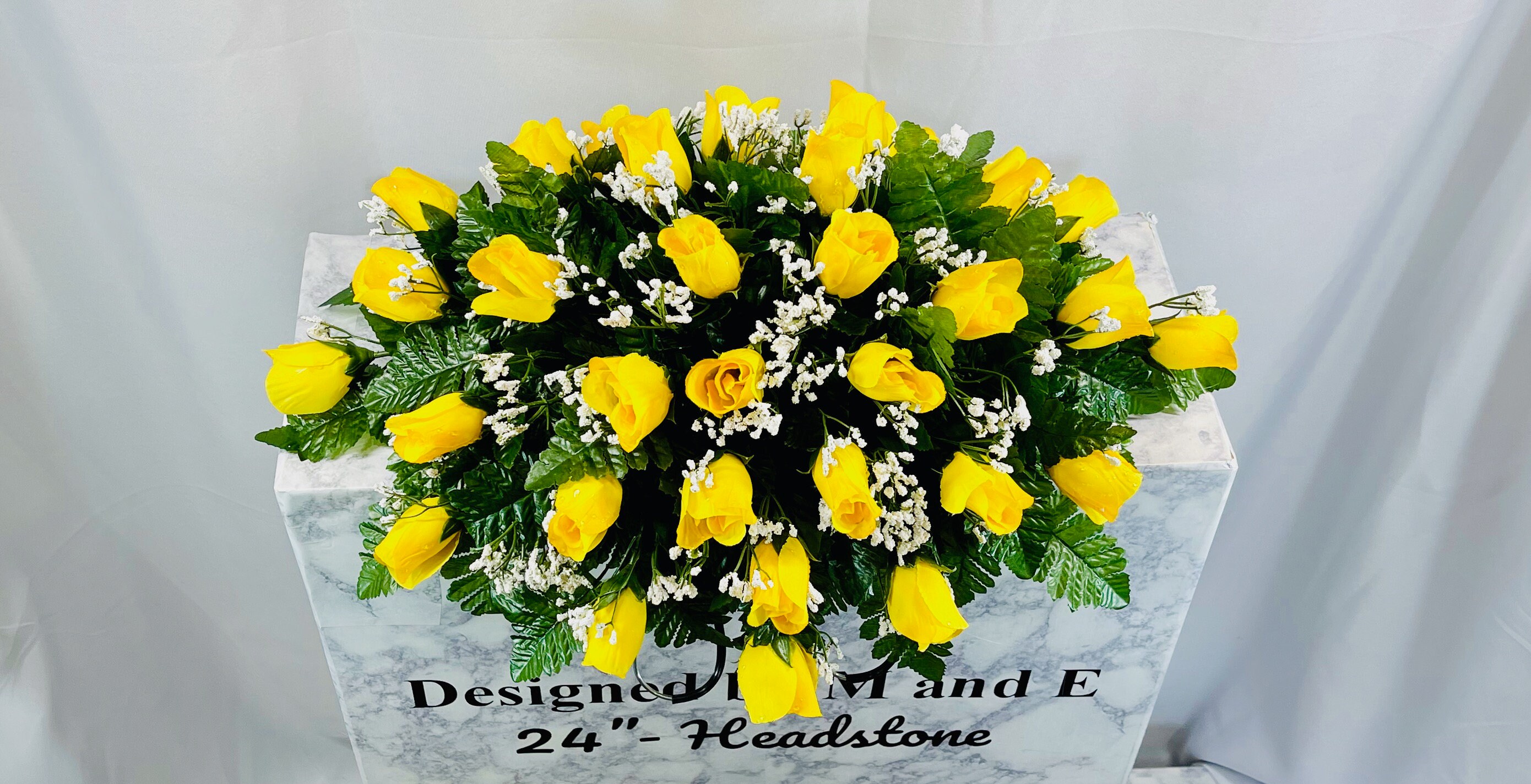 Yellow Roses Single Headstone Cemetery Saddle, 2224” Cemetery Flower