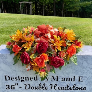 Bow with Fall Colors Cemetery Saddle, Flowers for the Cemetery, Memorial Day Saddle, Sympathy Flowers, Cemetery Flowers, Gravesite Flowers