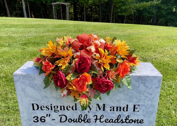 Bow with Fall Colors Cemetery Saddle, Flowers for the Cemetery, Memorial Day Saddle, Sympathy Flowers, Cemetery Flowers, Gravesite Flowers