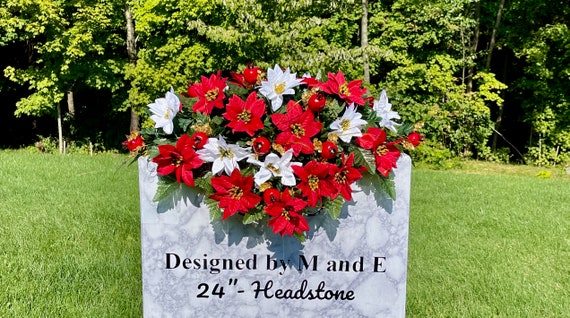 Quality Silk Christmas Cemetery Saddle Christmas, Christmas Cemetery Flowers, Christmas Headstone Saddle Arrangement, Memorial Flowers