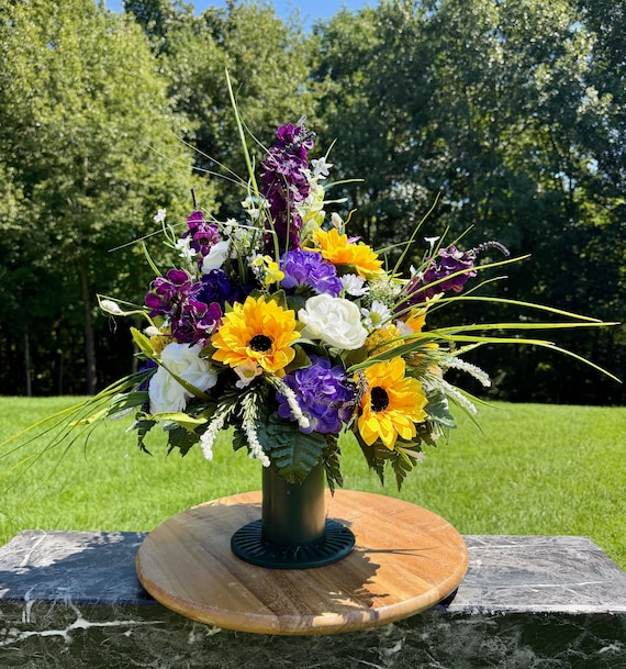 One-of-a-Kind cannot be duplicated Silk Flower Cemetery Arrangement - Memorial Headstone Arrangement - Grave Decoration