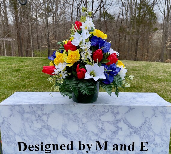 1 Bright Multi-Color Large Hanging Basket for Shepherd Hook, Hanging Basket, Memorial Flower, Grave Decoration, Hanging Cemetery Arrangement