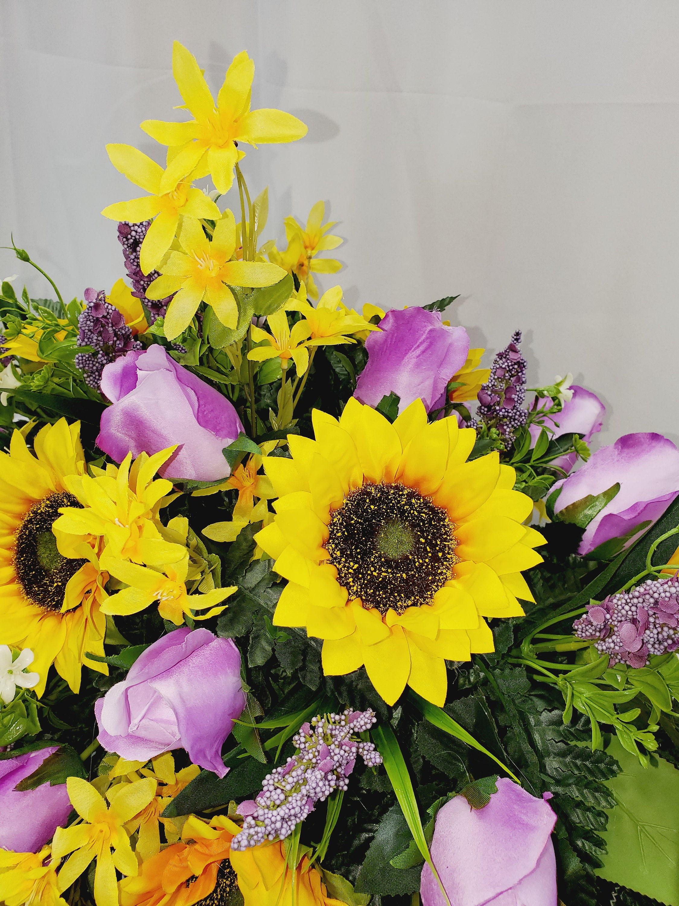 Violet and Sunflower Fall Cemetery Saddle, Autumn Cemetery Saddle, Fall Flowers, Headstone