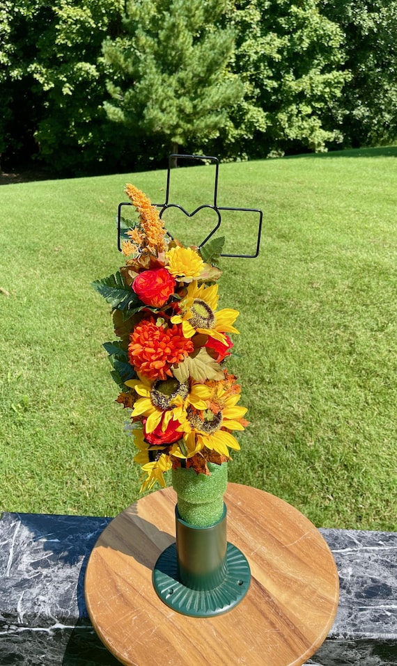 Silk Cemetery Cross Flower Arrangement: Fall Colors Memorial