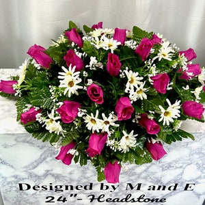 Fuchsia Cemetery Saddle, 22&quot;-24&quot;, Cemetery Flower Arrangement, Flowers for Cemetery, Memorial Saddle, Sympathy Flowers, Cemetery Flowers