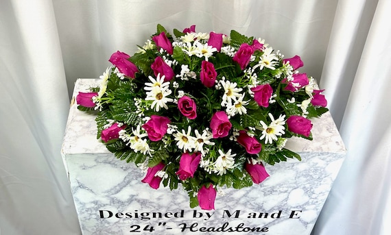 Fuchsia Cemetery Saddle, 22"-24", Cemetery Flower Arrangement, Flowers for Cemetery, Memorial Saddle, Sympathy Flowers, Cemetery Flowers