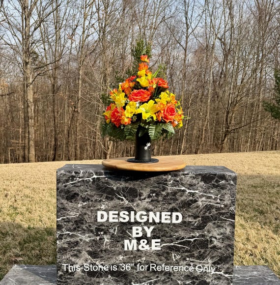 Orange and Yellow Cemetery Vase, Memorial Flowers, Spring Cemetery Arrangement, Sympathy Flowers