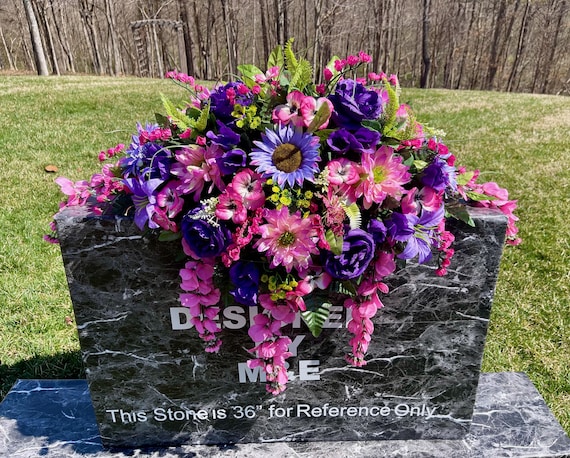 Pink-Purple-Green Cemetery Saddle, Flowers for the Cemetery, Memorial Day Saddle, Sympathy Flowers, Cemetery Flowers, Gravesite Flowers