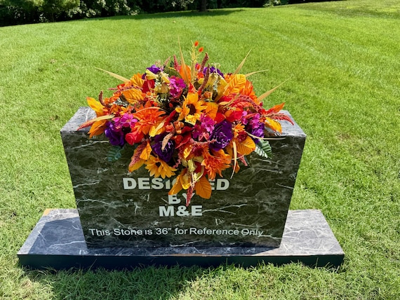 Orange and Purple Fall Cemetery Saddle: Quality Silk Memorial Flowers