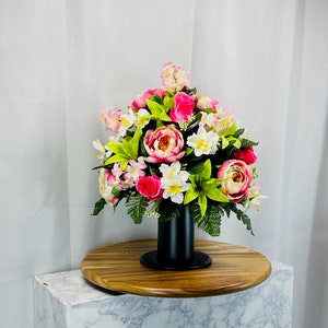 1 Pink and Green Cemetery Vase, Memorial Day Vase, Cemetery Vase, Cemetery Flowers, Gravesite Vase
