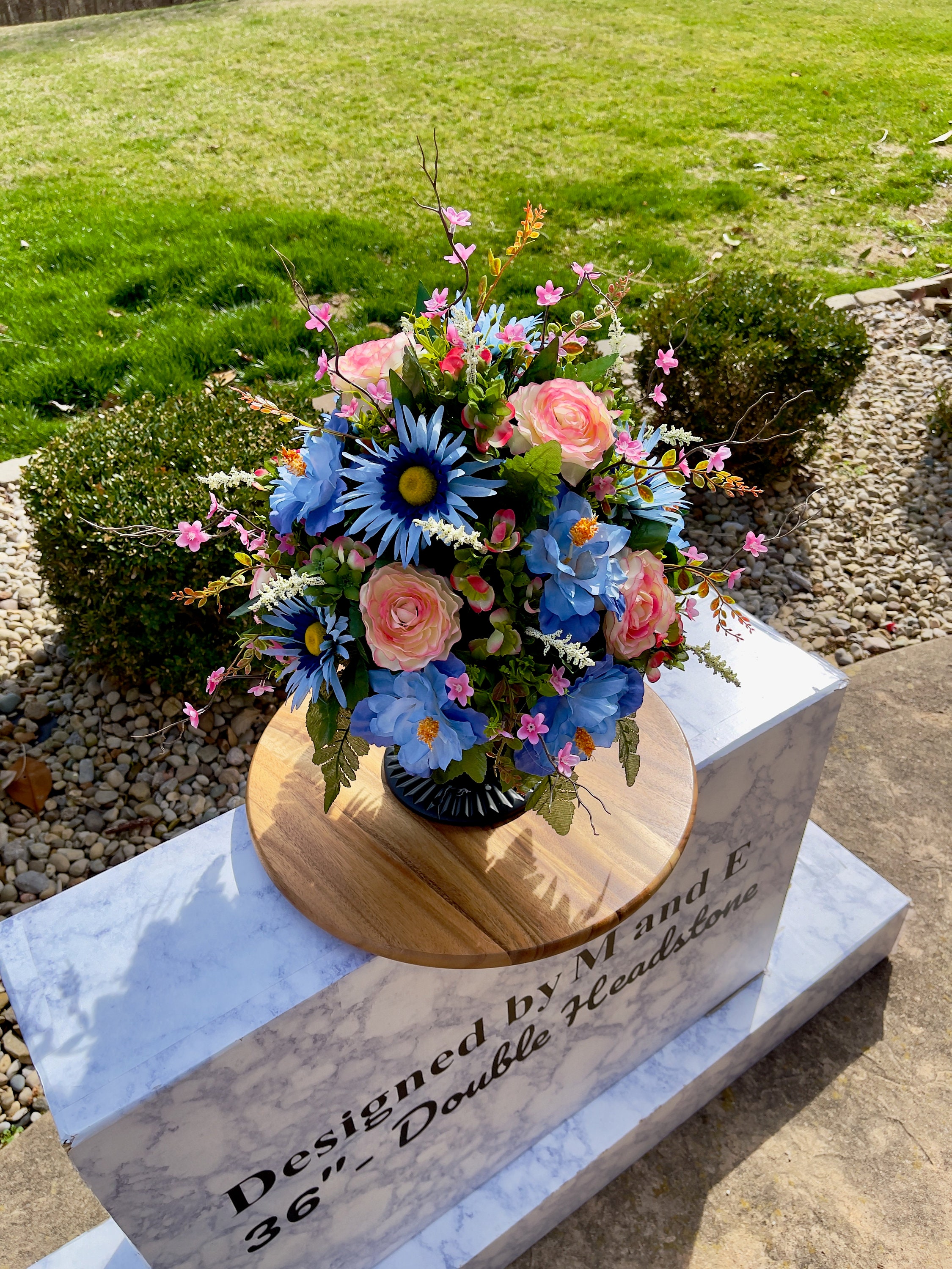 1 Beautiful Pink and Blue Cemetery Vase, Vase Arrangement, Memorial