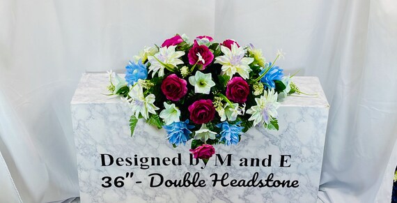 Blue and Purple Quality Silk Flowers, Cemetery Saddle, Cemetery Flowers, Headstone Saddle, Cemetery Arrangement, Memorial Day Flowers