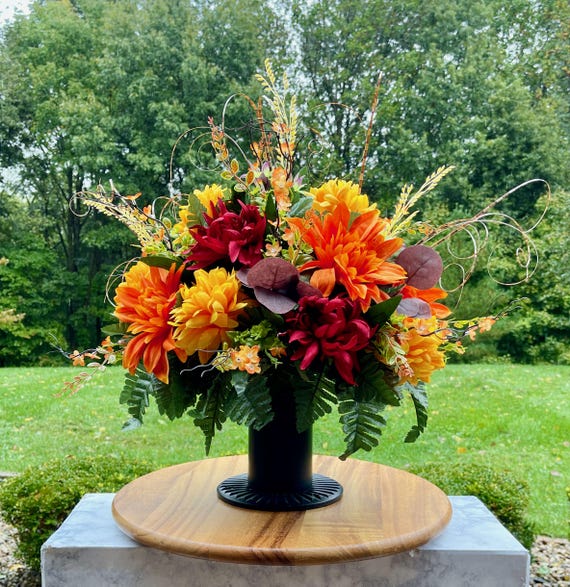 Bright Orange Fall Cemetery Vase, Vase Arrangement, Memorial Cemetery Vase, Memorial Flowers, Spring Cemetery Vase, Sympathy Flowers