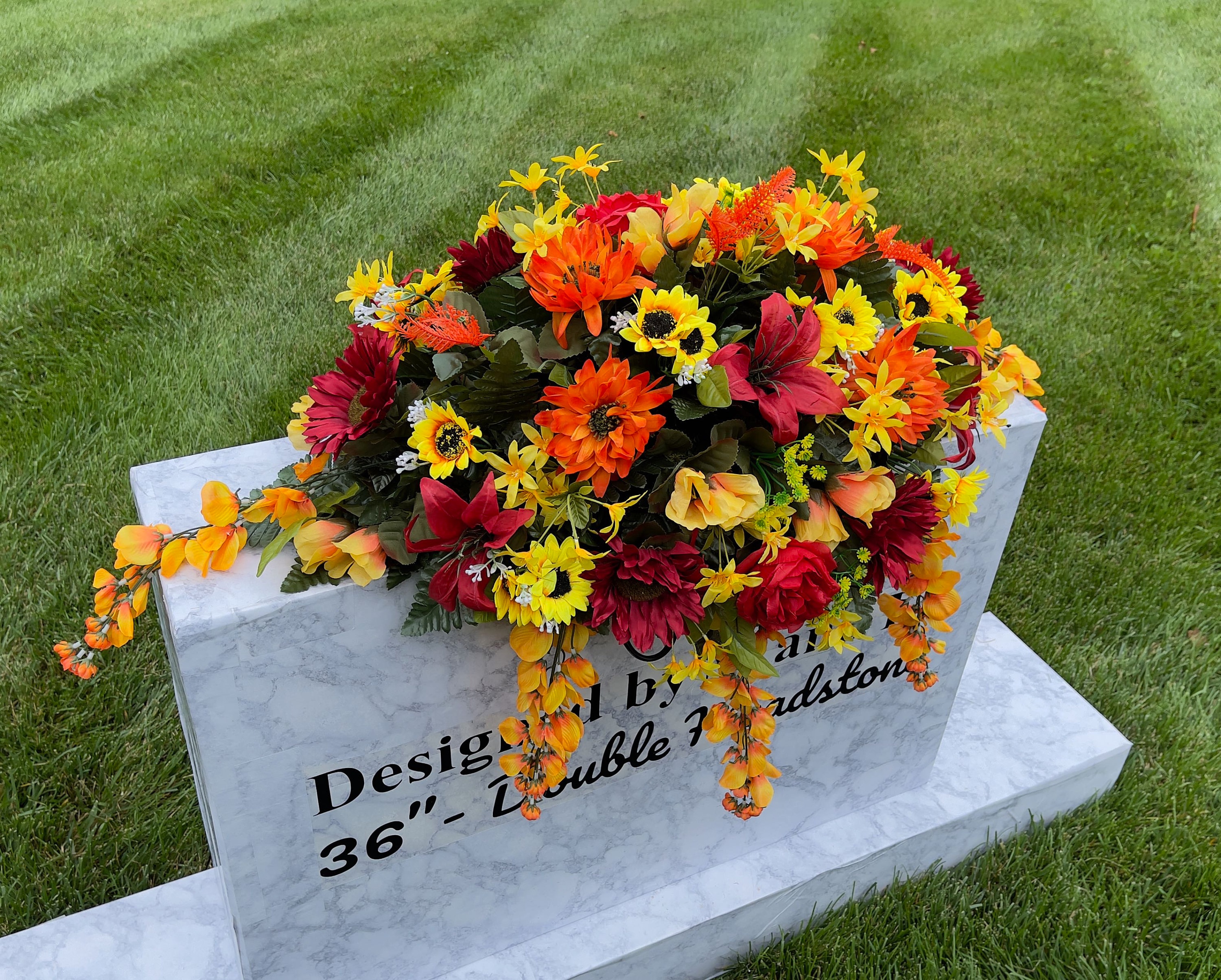 1 OrangeRed Quality Silk Flowers, Cemetery Saddle, Cemetery Flowers