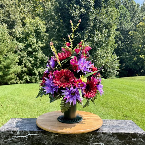 Burgundy and Purple Cemetery Vase Arrangement: Memorial Flowers