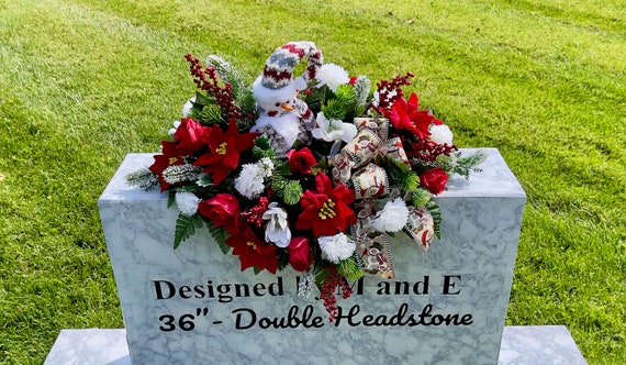 Snowman Christmas Cemetery Saddle, Holiday Headstone Flowers