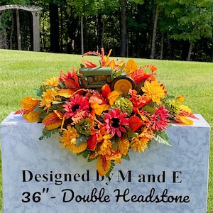Green Tractor in Fall Cemetery Saddle, Flowers for the Cemetery, Memorial Day Saddle, Sympathy Flowers, Cemetery Flowers, Gravesite Flowers