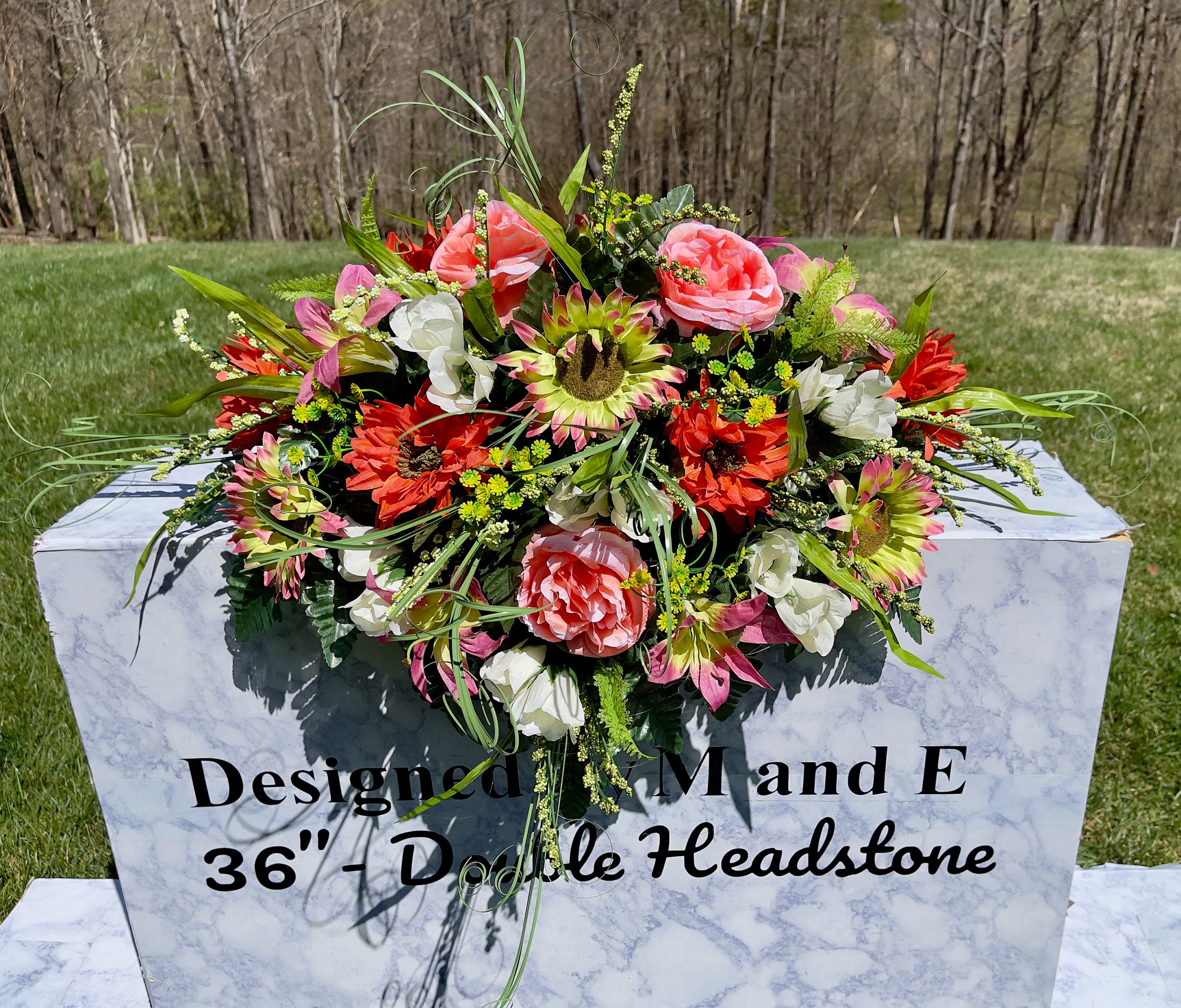 1 Unique, Multicolor Quality Silk Flowers, Cemetery Saddle, Cemetery