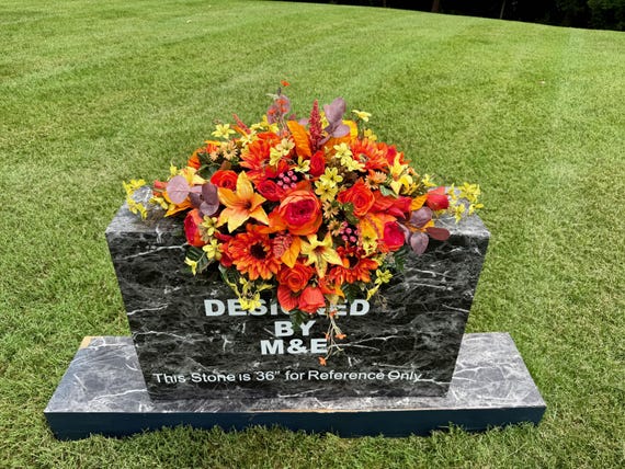 One-of-a-Kind cannot be duplicated Silk Flower Cemetery Saddle - Memorial Headstone Arrangement - Grave Decoration