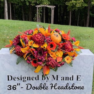 Fall Color and Pumpkin Cemetery Saddle, Flowers for the Cemetery, Memorial Day Saddle, Sympathy Flowers, Cemetery Flowers, Gravesite Flowers