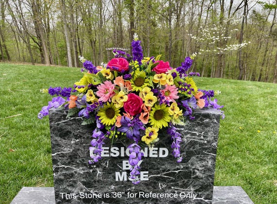 Large Green-Purple-Pink-Yellow Quality Silk Flowers, Cemetery Saddle, Cemetery Flowers, Headstone Saddle, Cemetery Arrangement, Memorial