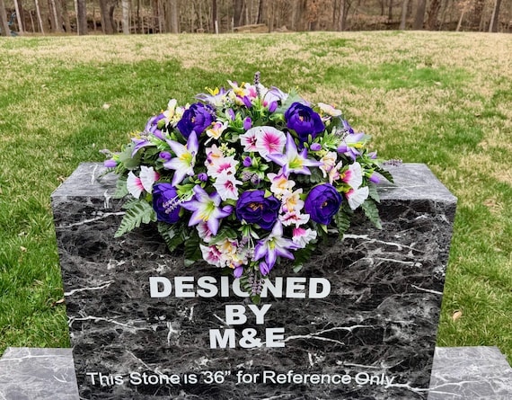 Purple Pink Cemetery Saddle Arrangement, Memorial Grave Flowers