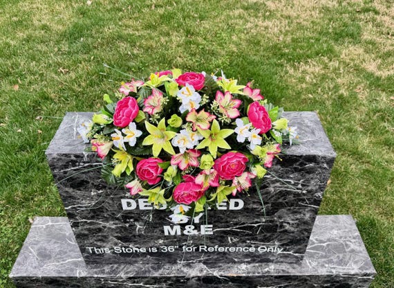 Pinks, Greens and Whites  Cemetery Saddle, Grave Decorations, Memorial Flowers, Headstone Arrangement
