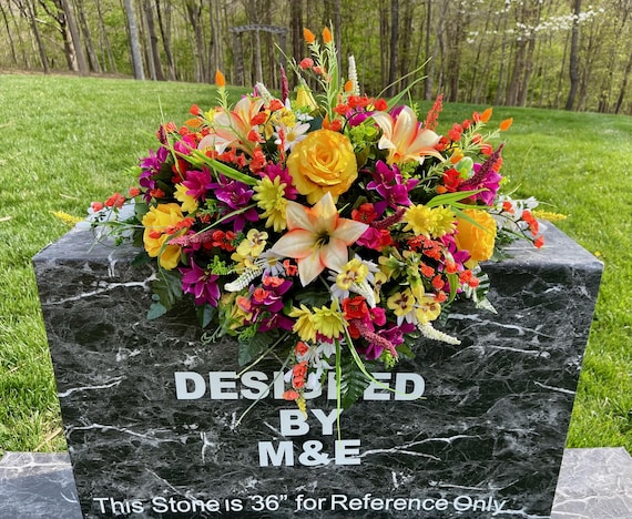 Pinks-Yellows-Oranges Cemetery Saddle, Cemetery Saddle, Double Headstone Saddle, Headstone Decoration, Cemetery Flower, Memorial Day Flowers