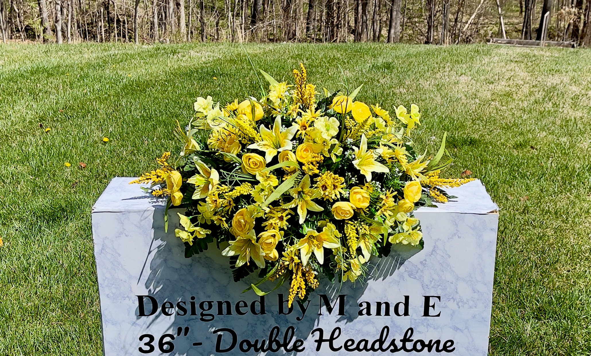 1 YellowGreen Cemetery Saddle, Double Headstone, Cemetery Decoration
