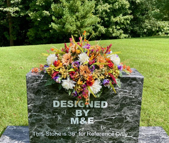 Fall Multi-Color Silk Flower Cemetery Saddle: Headstone Arrangement