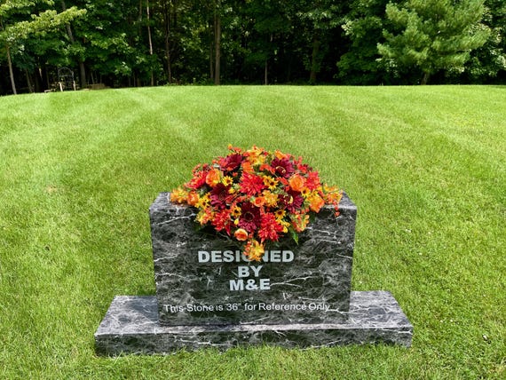 Oranges-Burgundys Cemetery Saddle, Flowers for the Cemetery, Memorial Day Saddle, Sympathy Flowers, Cemetery Flower, Gravesite Flower