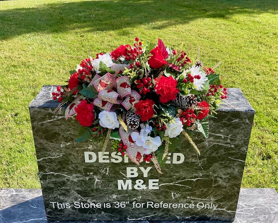 Cardinal Christmas Cemetery Saddle: Red Silk Memorial Flowers